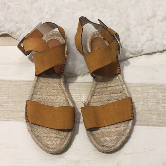 Zara Shoes - Zara suede leather anklebuckle mustard espadrilles